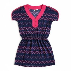 Roxy Mini Dress Navy Pink Chevron Print Beach Coverup Vacation Resort Tunic L